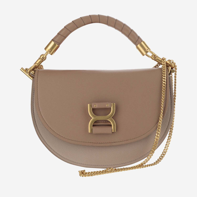 Chloé Marcie Bag With Flap And Chain In Beige