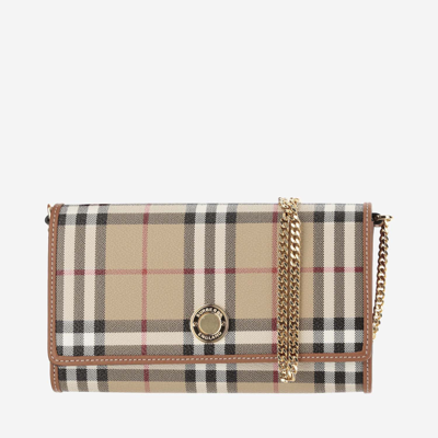 Burberry Check Wallet With Chain Strap In Red