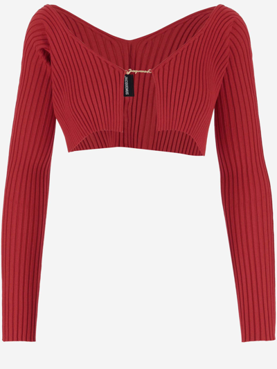 Jacquemus La Maille Pralù Cropped Cardigan In Red