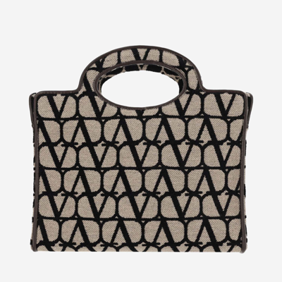 Valentino Garavani Le Troisieme Shopping Bag In Iconographe Toile In Naturale-nero/fondant