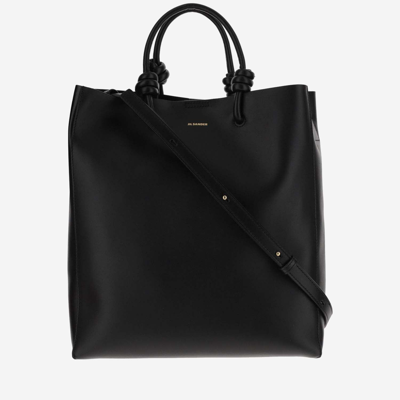 Jil Sander Leather Tote Bag With Logo In Black