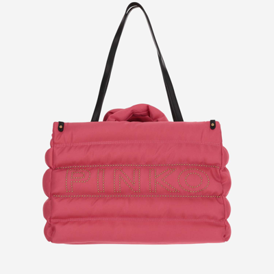 Pinko Quilted Tote Bag With Logo In Pink