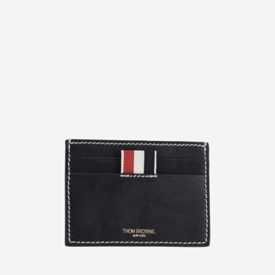 Thom Browne Leather Card Case In Blue