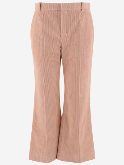 Chloé Pleated Cotton-corduroy Flared Pants In Pink