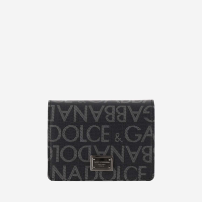 Dolce & Gabbana Bi-fold Wallet With All-over Monogram In Black