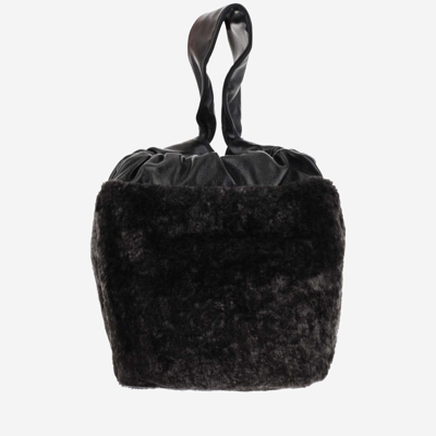 Jil Sander Leather And Shearling Bag In Black