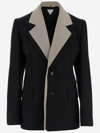 Bottega Veneta Curved-sleeves Layered Compact Wool Single-breasted Jacket In Black