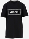 Versace T-shirt With Logo Embroidery Women In Black