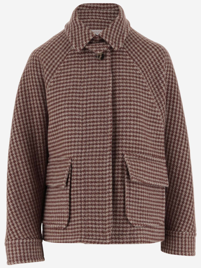 Alberto Biani Wool Jacket With Houndstooth Pattern In Red