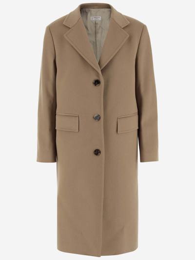 Alberto Biani Single-breasted Wool Long Coat In Brown