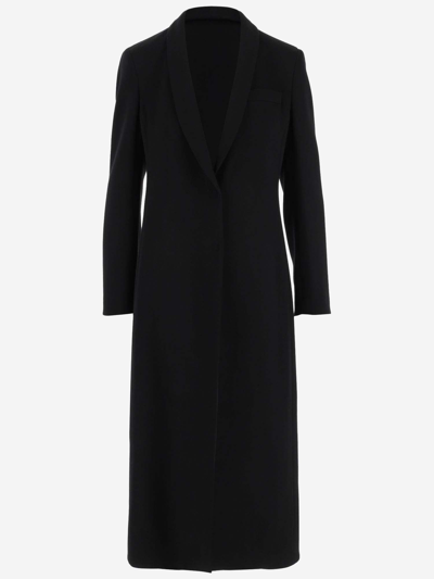 Giorgio Armani Shawl Wool Maxi Coat In Solid Black