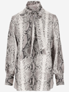 Alberto Biani Snakeskin-print High-neck Silk Shirt In Red