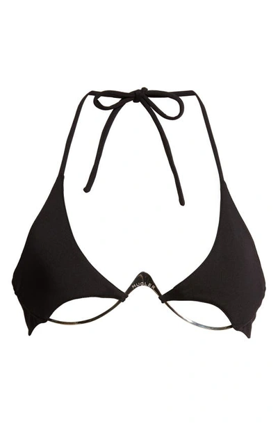 Mugler Logo-plaque Halterneck Bikini Top In Black