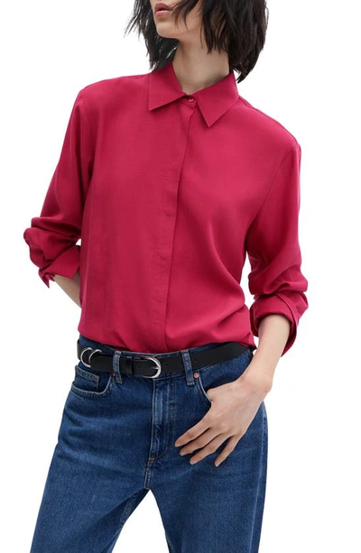 Mango Button-up Shirt In Medium Red