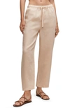 Mango Drawstring Linen Pants In Light/ Pastel Grey