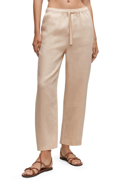 Mango Drawstring Linen Pants In Light/ Pastel Grey