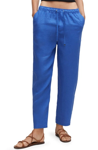 Mango Drawstring Linen Pants In Blue