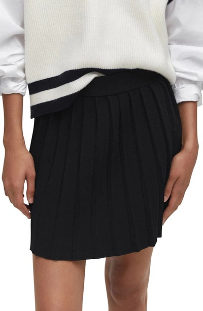 Mango Pleated Knit Miniskirt In Black
