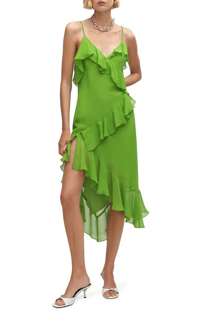 Mango Asymmetric Ruffled Dress Green