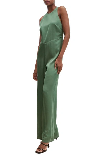 Mango Halter-neck Satin Jumpsuit Green