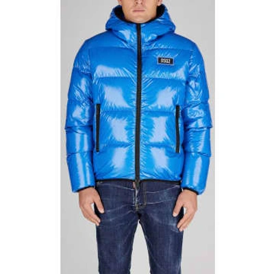 Dsquared2 Logo Patch Puffer Jacket In Blue