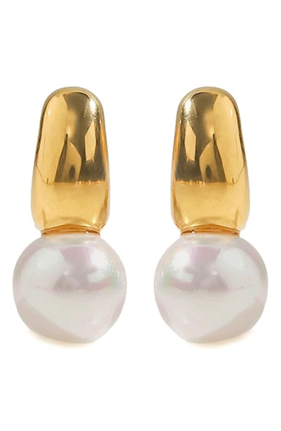 Petit Moments Modern Imitation Pearl Drop Earrings In Gold