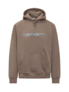 Carhartt Logo Embroidered Cotton Blend Hoodie In Barista,mirror