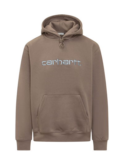 Carhartt Logo Embroidered Cotton Blend Hoodie In Turtledove