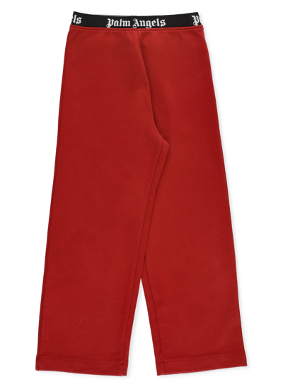 Palm Angels Kids' Logo Cotton Jersey Sweatpants In Red