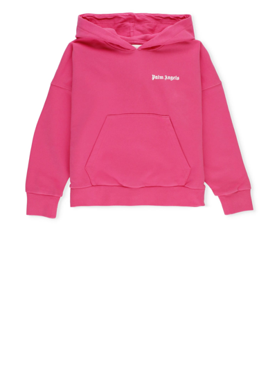 Palm Angels Kids' Logo-print Cotton Hoodie In Pink