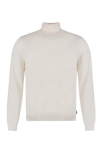 Hugo Boss Boss Hatilo Chevron Stitch Turtleneck Virgin Wool Sweater In Neutral