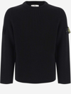 Stone Island Wool Sweater With Logo In Black