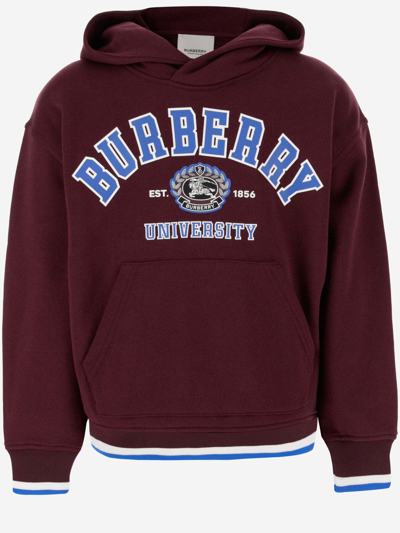 Burberry Kids' College Logo印花棉连帽衫 In Deep Maroon