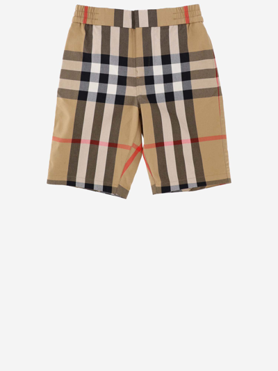 Burberry Kids' Cotton Jersey Shorts With Elasticated Waist And Front Welt Pockets And Classic Check Back Pockets In Check Beige