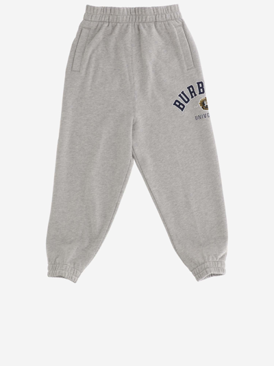 Burberry Kids' Logo Printed Cotton Sweatpants In Grey