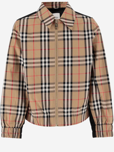 Burberry Teen Boys Beige Cotton Check Zip-up Jacket In Red