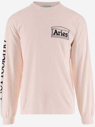 Aries Cotton Long Sleeve T-shirt In Pink