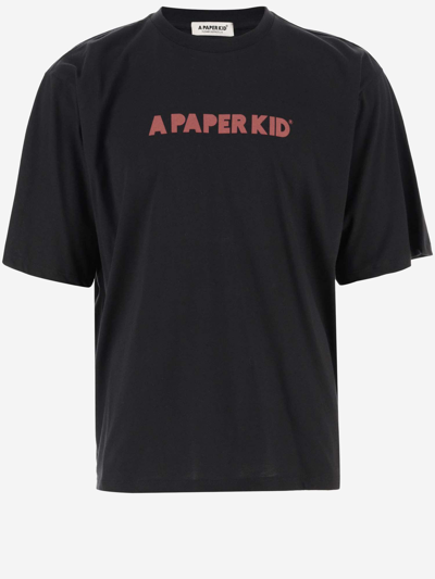 A Paper Kid Cotton T-shirt With Logo And Graphic Print In Nero/black