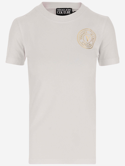 Versace Jeans Couture Stretch Cotton T-shirt With Logo In White