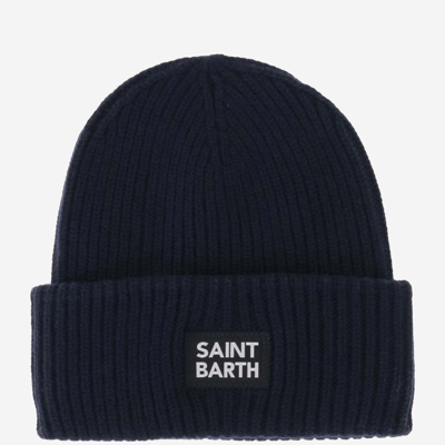 Mc2 Saint Barth Wool Blend Beanie With Logo In Navy