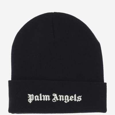Palm Angels Logo Wool Beanie In Black