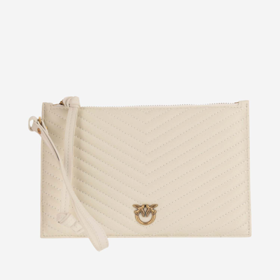 Pinko Flat Clutch Bag With Logo In White