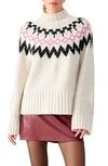 Sanctuary 'tis The Season Fair Isle Mock Neck Sweater In Marshmallow