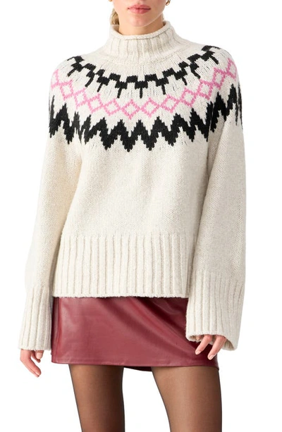 Sanctuary 'tis The Season Fair Isle Mock Neck Sweater In Marshmallow