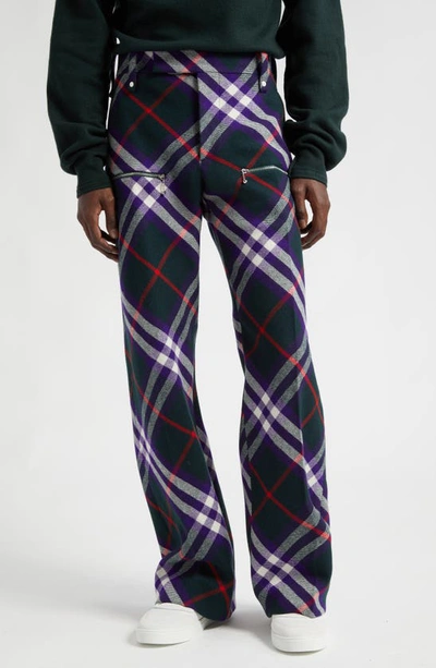 Burberry Check Print Trousers In Vine/deep Royal