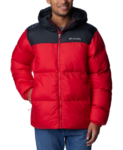 Columbia Puffect Hooded Jacket Man Down Jacket Rust Size Xl Polyester In Mountain Red,b