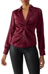 Sanctuary Easy On Me Twist Detail Satin Shirt In Sugar Plum