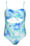Hobie Kids' Beach Tie Dye Cutout One-piece Swimsuit In Blue Hawaii