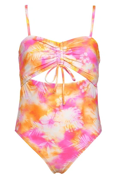 Hobie Kids' Beach Tie Dye Cutout One-piece Swimsuit In Knockout Pink