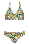 Hobie Kids' Retro Halter Floral Two-piece Swimsuit In Orange Multi